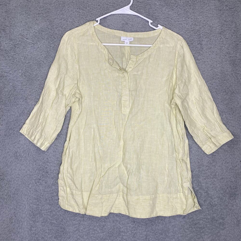 J Jill love linen S womens yellow quater sleeve striped top boho lightweight